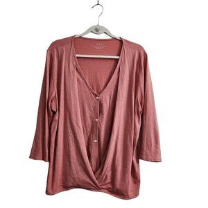 J. Jill PureJill Blouse Large Pink Cotton‎ Cross-Front Top V-Neck Casual